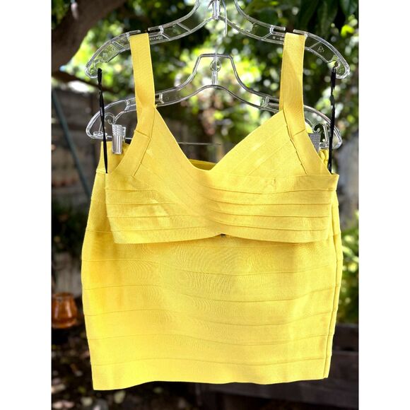 NWOT Hervé Léger x Forever 21 Lemon Yellow Fitted Bandage Mini Skirt Size XXL - Picture 2 of 8